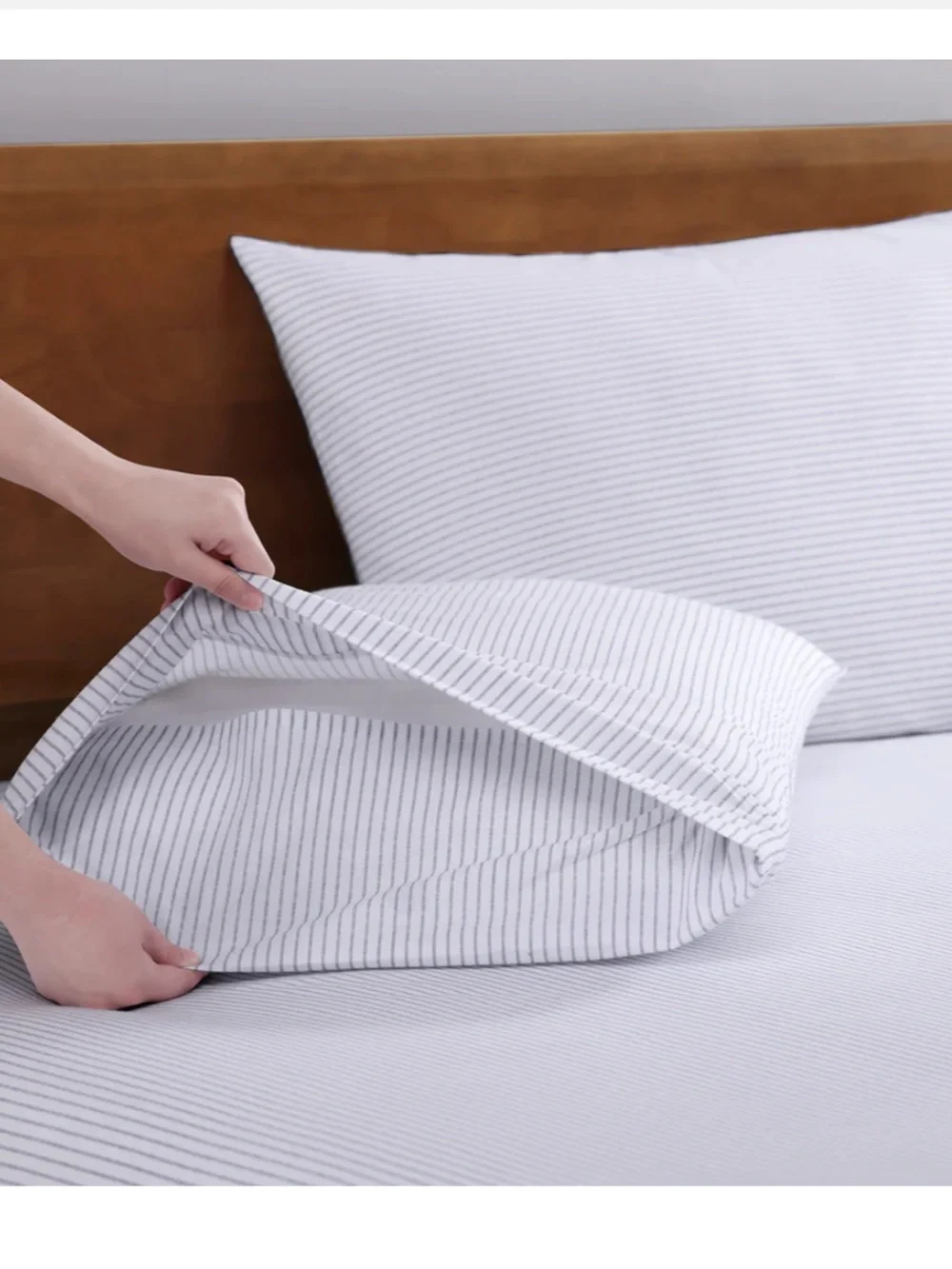 LANE LINEN NWT 100% Cotton Striped Pillowcases Set of 2 Blue White King 450